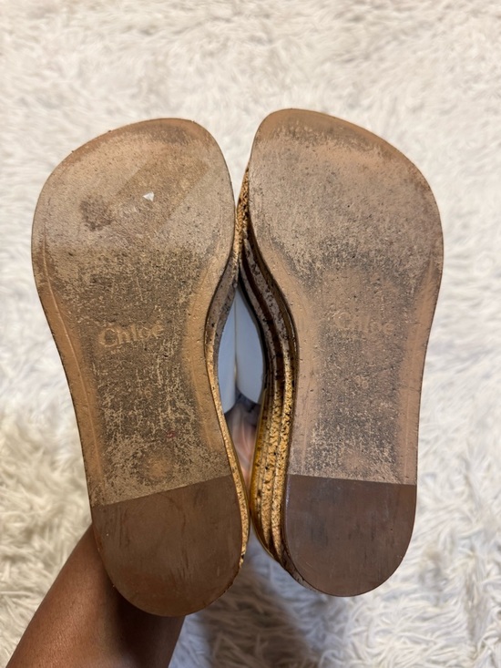 Chloe Camille Wedge Slide Sandals white Tan Gold Cork Platform - Picture 14 of 16
